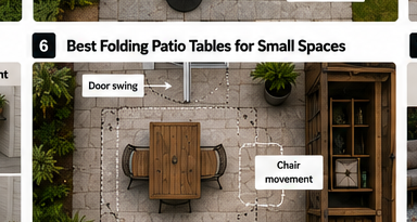 Occupied footprint and storage route for a folding patio table