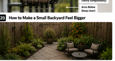 Narrow backyard using a diagonal view and layered planting to feel larger